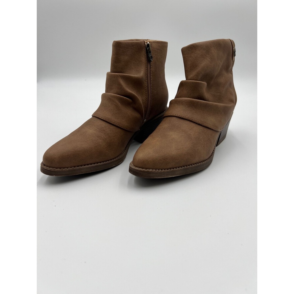 Blowfish Malibu Riley Brown Ruched Ankle Boots Size 8M Stacked Block Heel